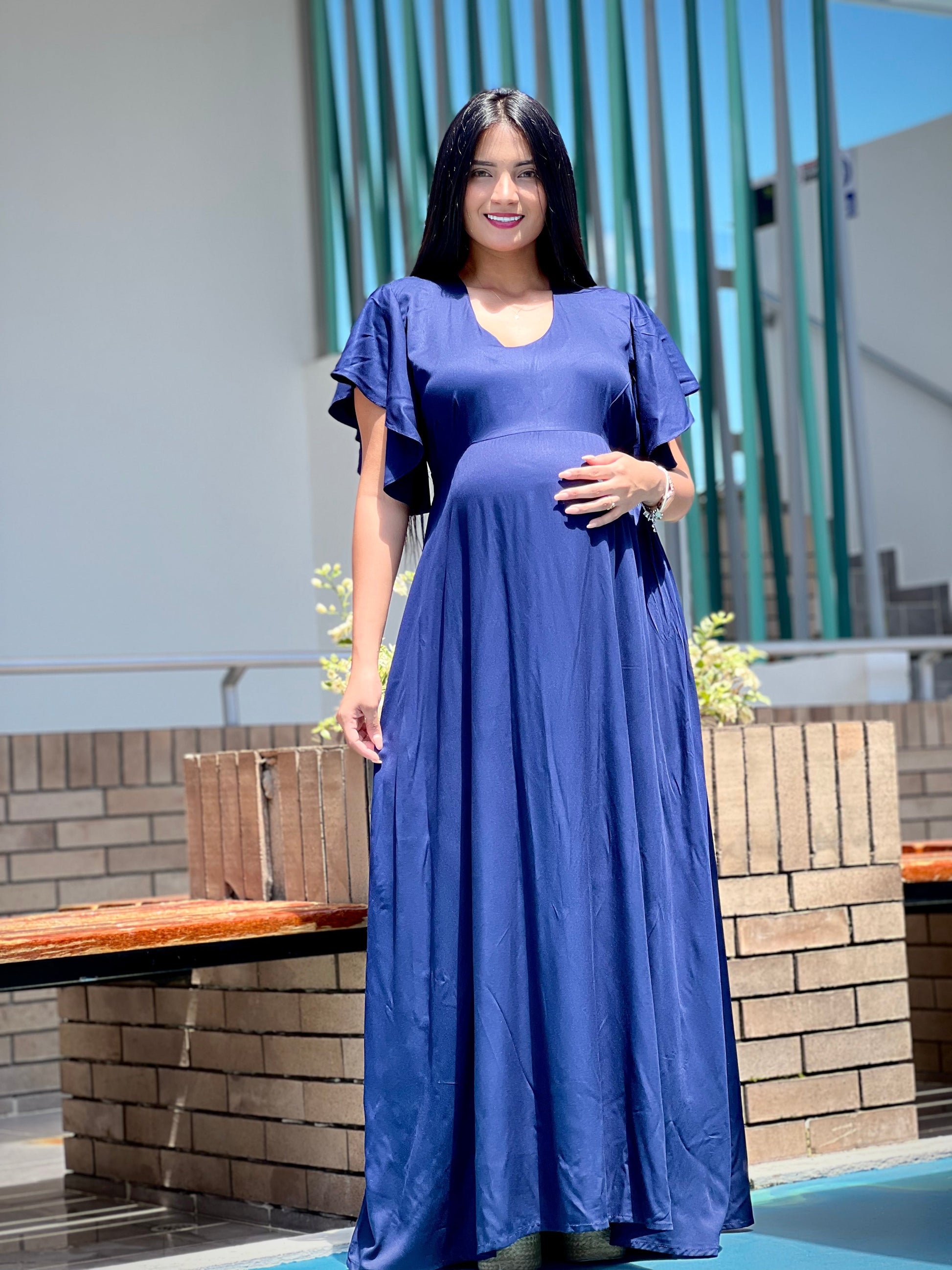 Vestido largo para embarazadas 'Charlotte' Azul - Boutique Mundo Materno