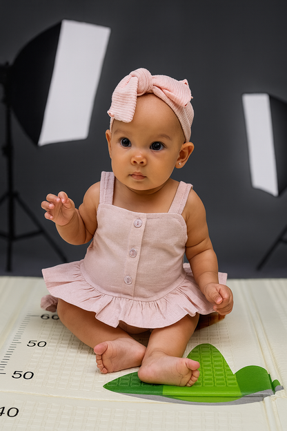 Set Blusita sin Mangas más Short más Moño para Bebé | DULCE AMAPOLA